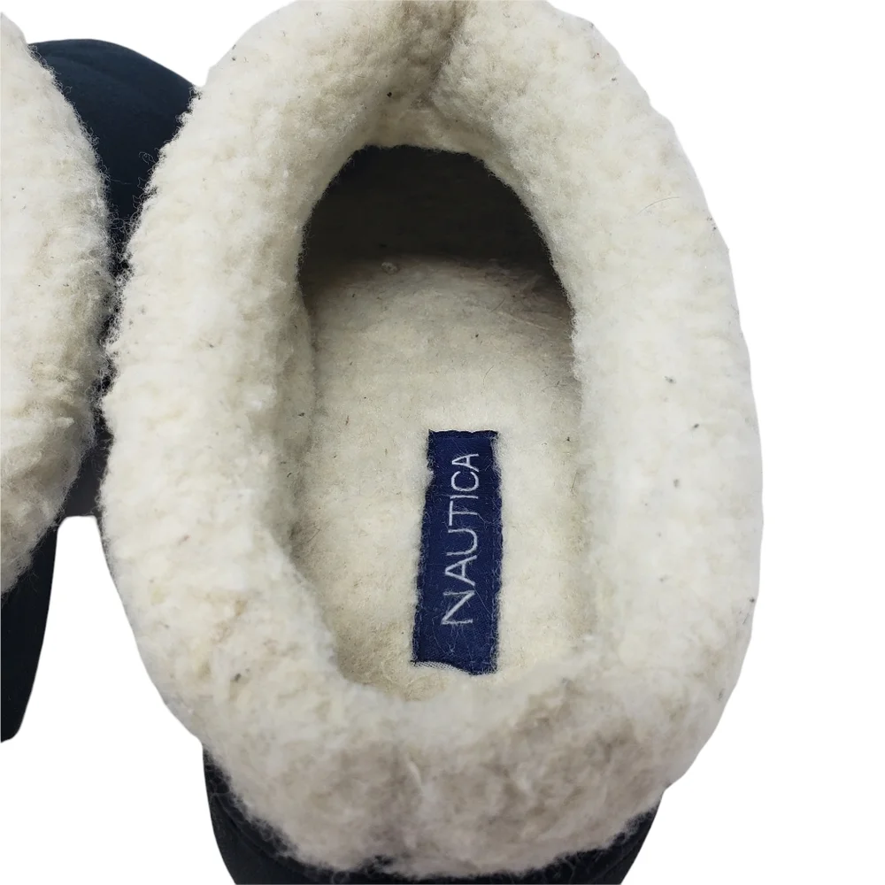 Nautica Black Slippers Lined Shoes Mens Size 6 Women 7.5 Rubber Soles Warm Comfy
